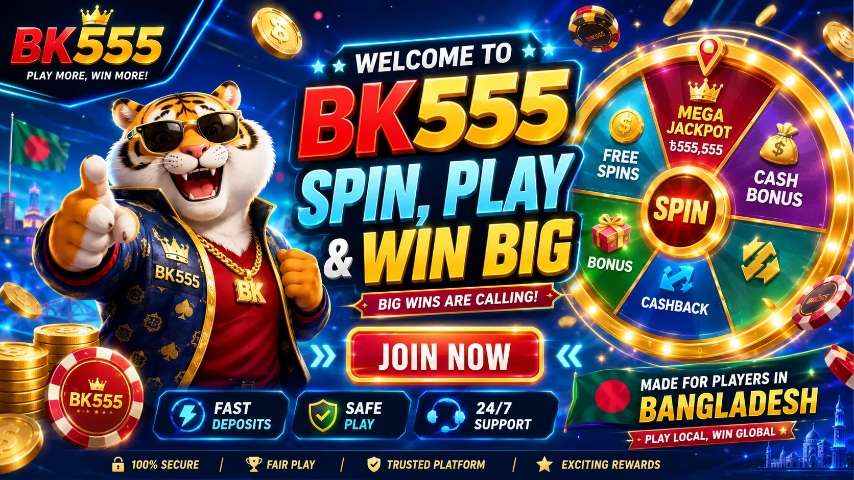 Cheerful Bangladeshi man holding smartphone with colorful casino app screen
